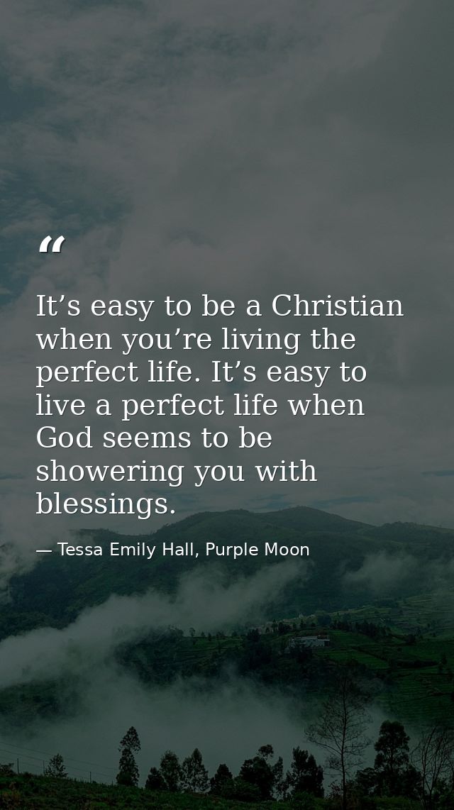 It’s easy to be a Christian when you’re living the perfect life. It’s easy to live a perfect life when God seems to be s — Tessa Emily Hall, Purple Moon