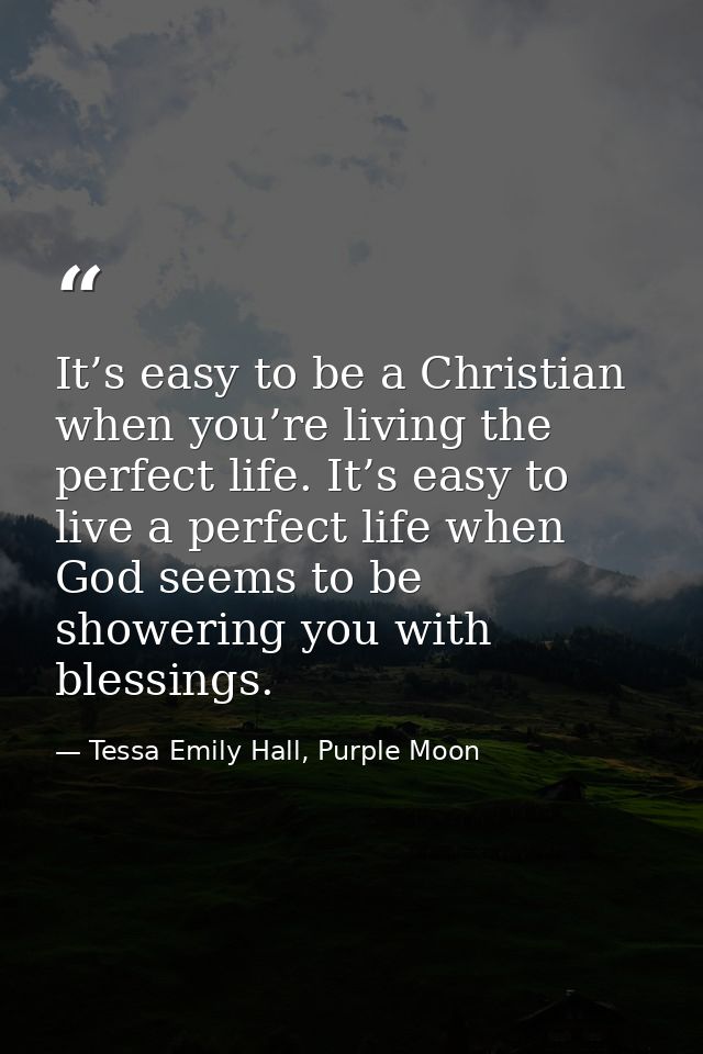 It’s easy to be a Christian when you’re living the perfect life. It’s easy to live a perfect life when God seems to be s — Tessa Emily Hall, Purple Moon