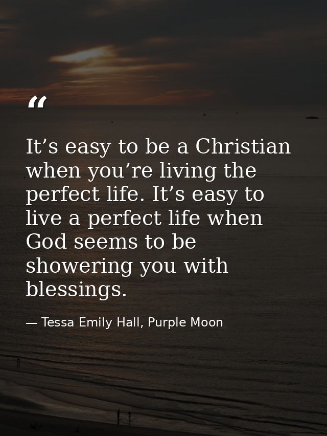 It’s easy to be a Christian when you’re living the perfect life. It’s easy to live a perfect life when God seems to be s — Tessa Emily Hall, Purple Moon
