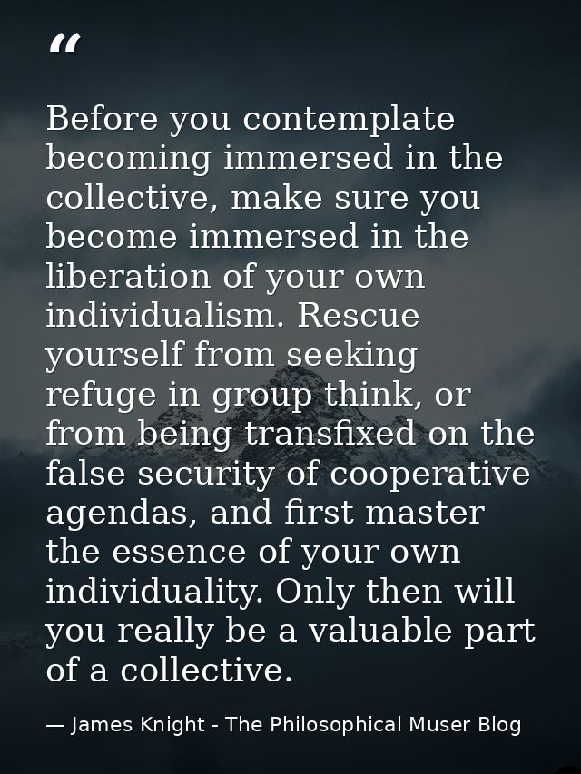Before you contemplate becoming immersed in the collective, make sure you become immersed in the liberation of your own  — James Knight - The Philosophical Muser Blog