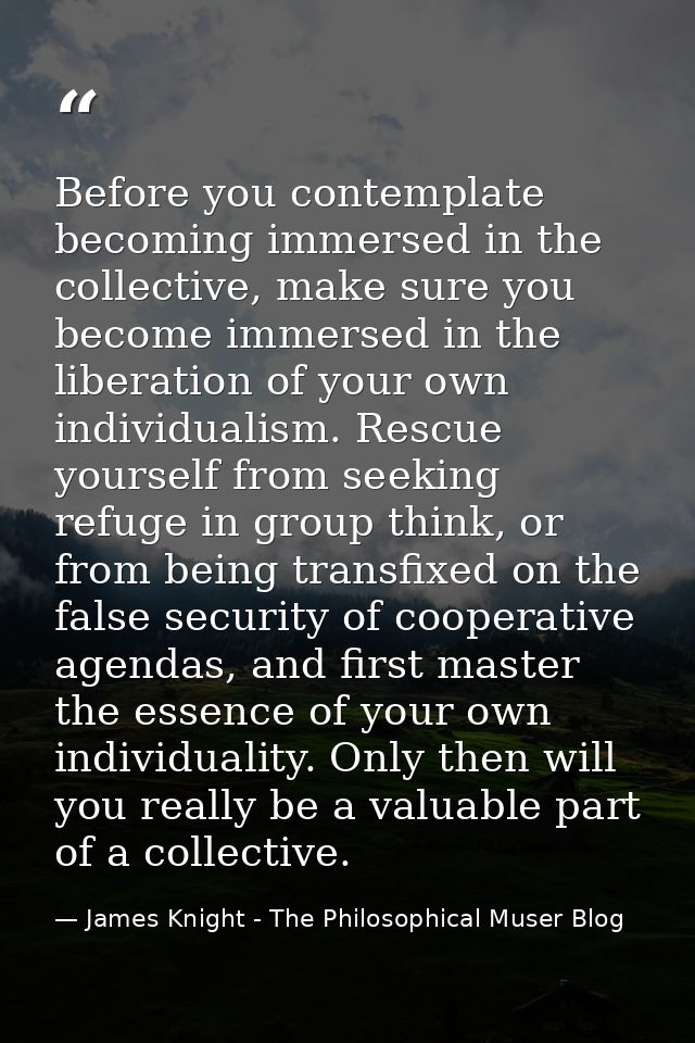 Before you contemplate becoming immersed in the collective, make sure you become immersed in the liberation of your own  — James Knight - The Philosophical Muser Blog