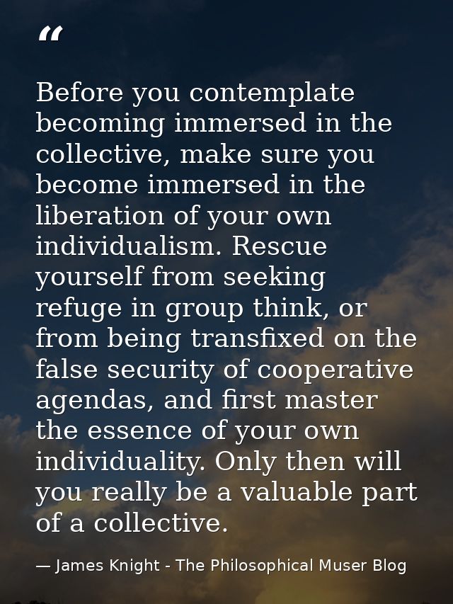 Before you contemplate becoming immersed in the collective, make sure you become immersed in the liberation of your own  — James Knight - The Philosophical Muser Blog