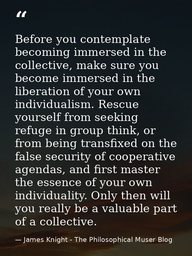 Before you contemplate becoming immersed in the collective, make sure you become immersed in the liberation of your own  — James Knight - The Philosophical Muser Blog