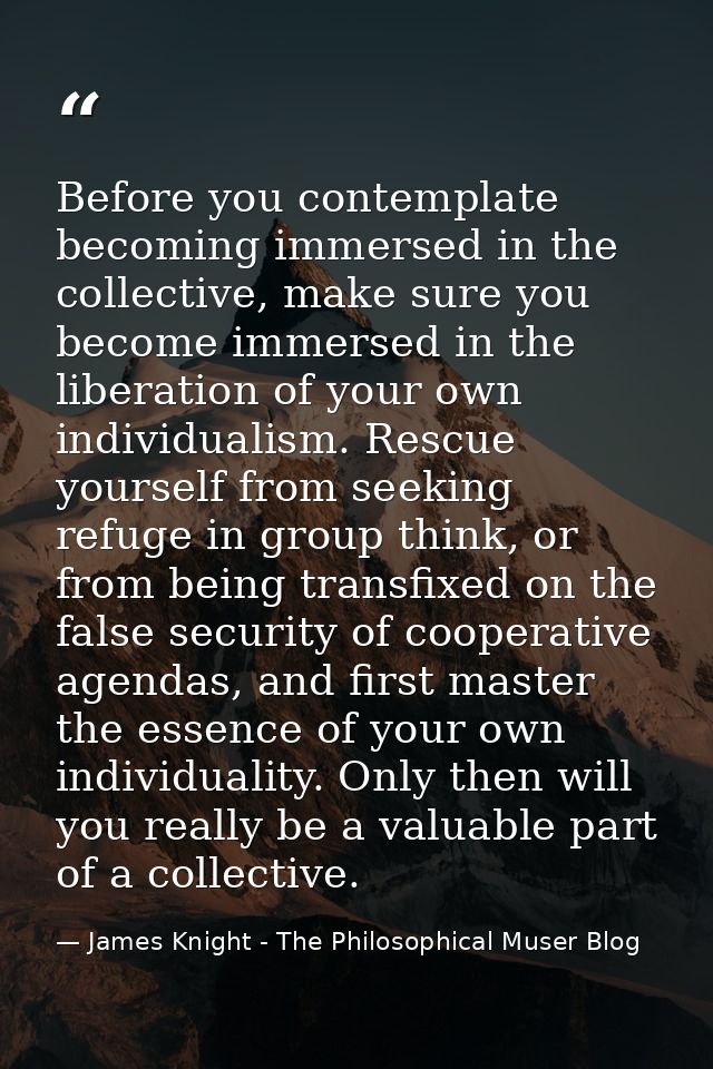 Before you contemplate becoming immersed in the collective, make sure you become immersed in the liberation of your own  — James Knight - The Philosophical Muser Blog