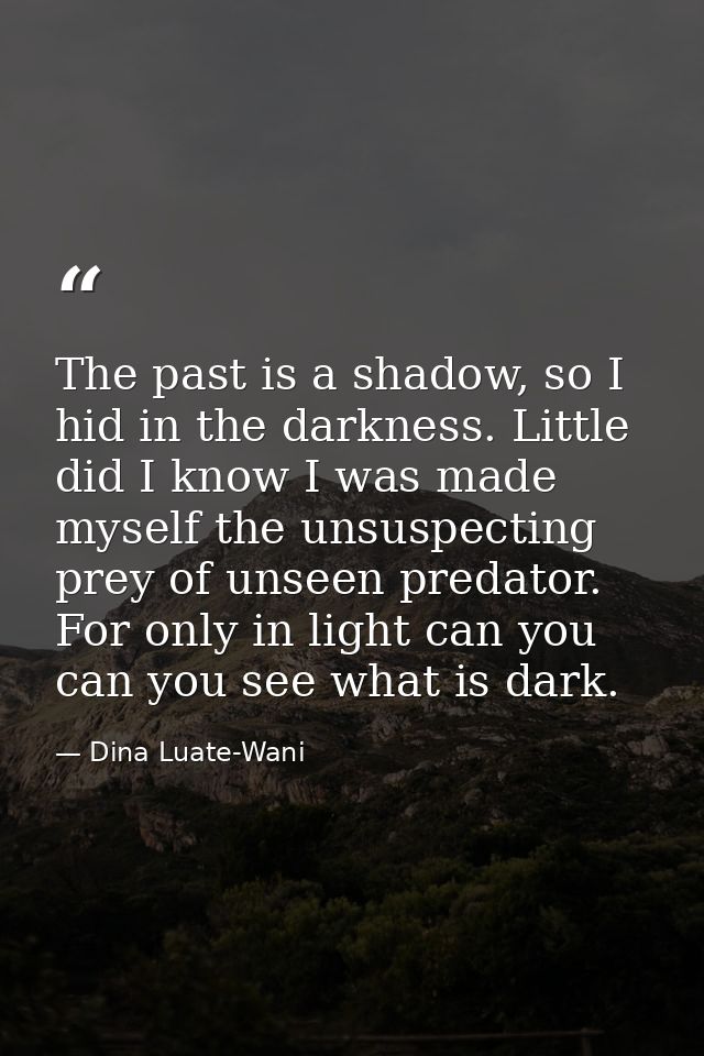The past is a shadow, so I hid in the darkness. Little did I know I was made myself the unsuspecting prey of unseen pred — Dina Luate-Wani