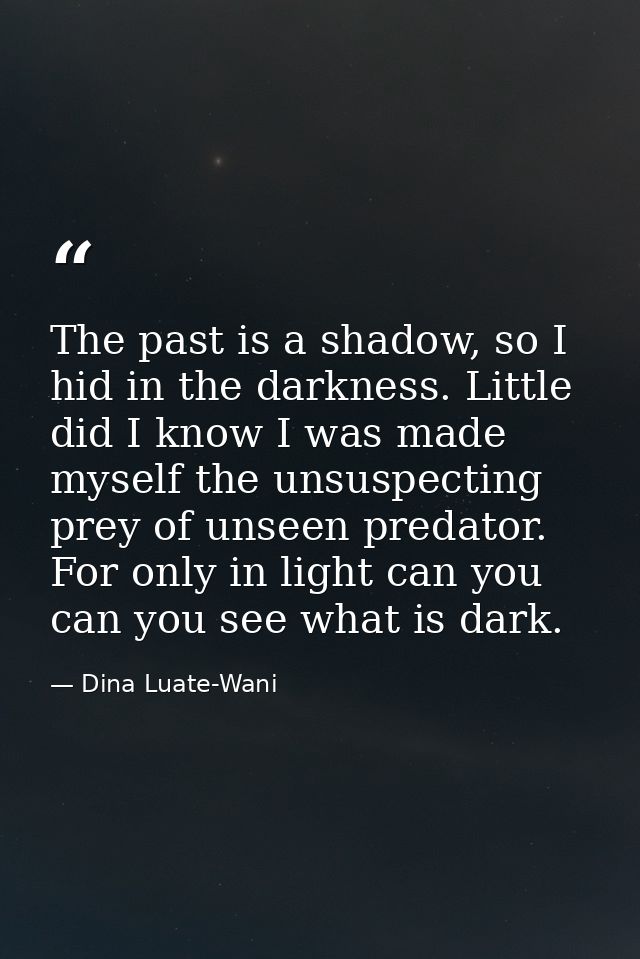 The past is a shadow, so I hid in the darkness. Little did I know I was made myself the unsuspecting prey of unseen pred — Dina Luate-Wani