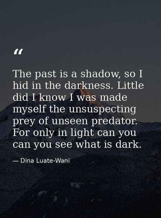 The past is a shadow, so I hid in the darkness. Little did I know I was made myself the unsuspecting prey of unseen pred — Dina Luate-Wani