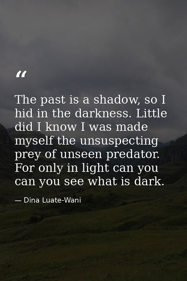 The past is a shadow, so I hid in the darkness. Little did I know I was made myself the unsuspecting prey of unseen pred — Dina Luate-Wani