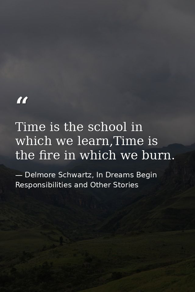 Time is the school in which we learn,Time is the fire in which we burn. — Delmore Schwartz, In Dreams Begin Responsibilities and Other Stories