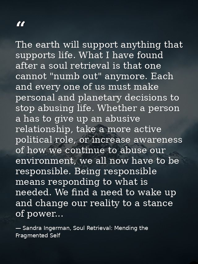 The earth will support anything that supports life. What I have found after a soul retrieval is that one cannot "numb ou — Sandra Ingerman, Soul Retrieval: Mending the Fragmented Self