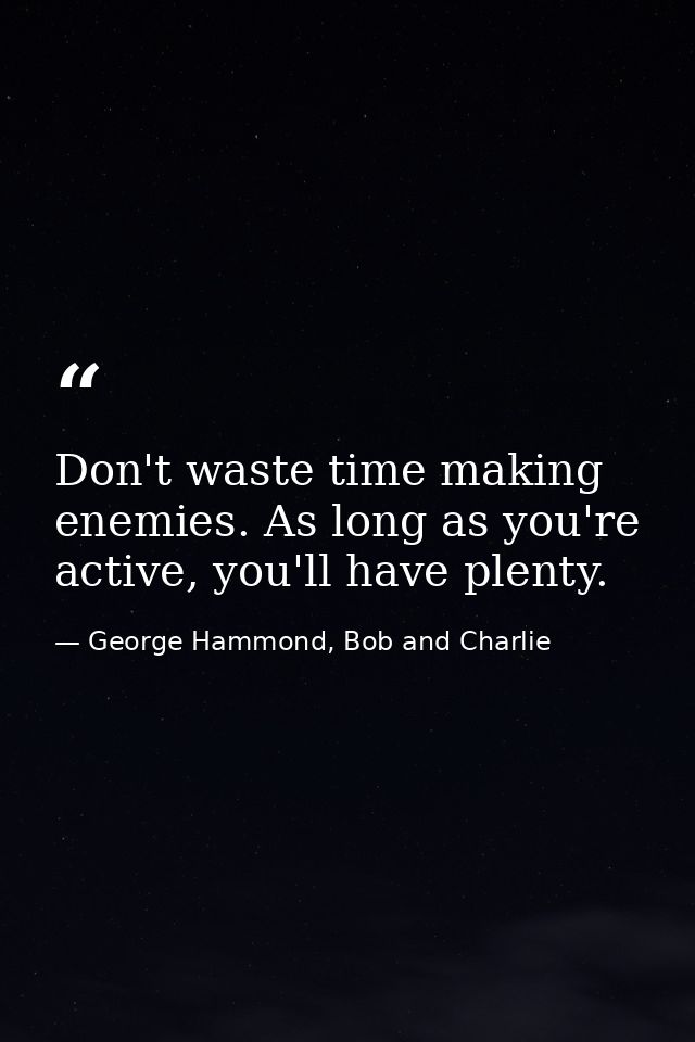 Don't waste time making enemies. As long as you're active, you'll have plenty. — George Hammond, Bob and Charlie