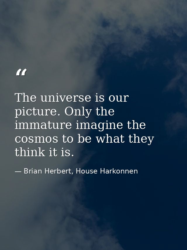 The universe is our picture. Only the immature imagine the cosmos to be what they think it is. — Brian Herbert, House Harkonnen