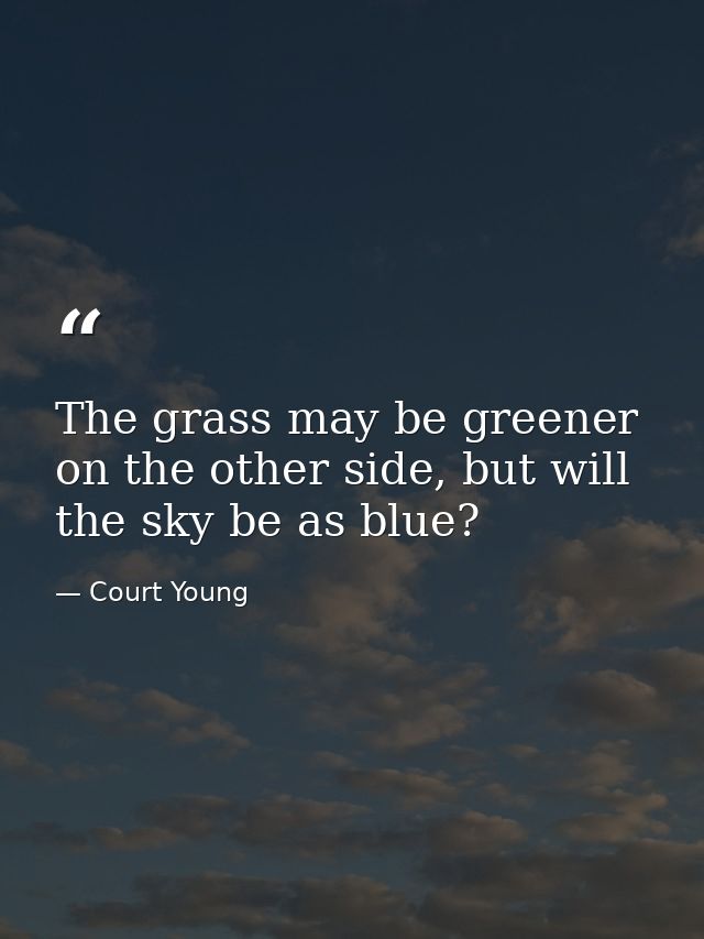 The grass may be greener on the other side, but will the sky be as blue? — Court Young