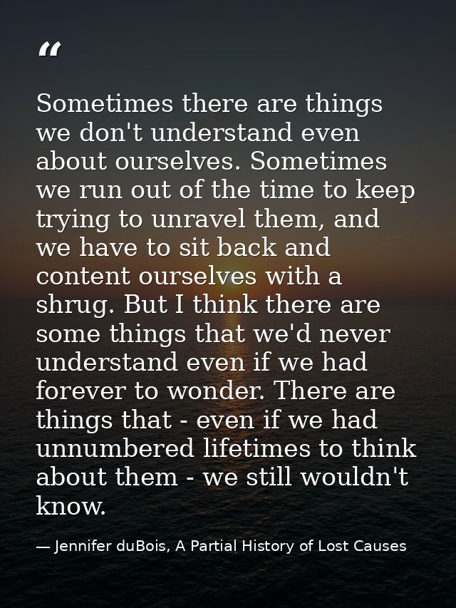 Sometimes there are things we don't understand even about ourselves. Sometimes we run out of the time to keep trying to  — Jennifer duBois, A Partial History of Lost Causes