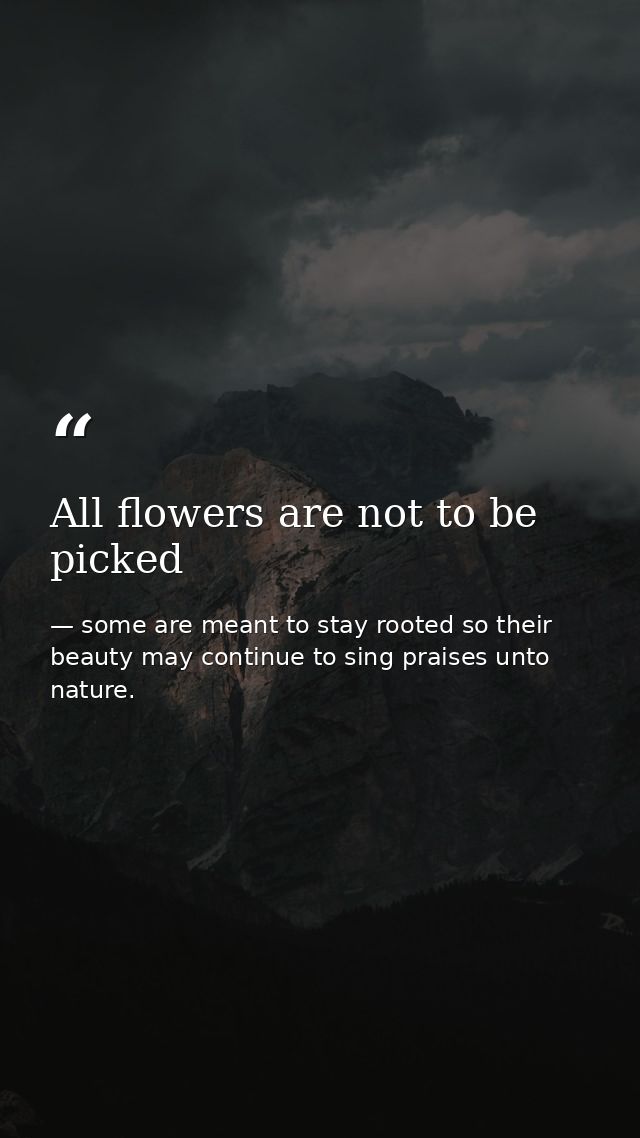 All flowers are not to be picked — some are meant to stay rooted so their beauty may continue to sing praises unto nature.