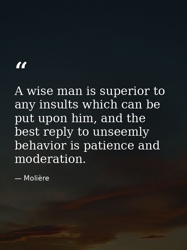 A wise man is superior to any insults which can be put upon him, and the best reply to unseemly behavior is patience and — Molière