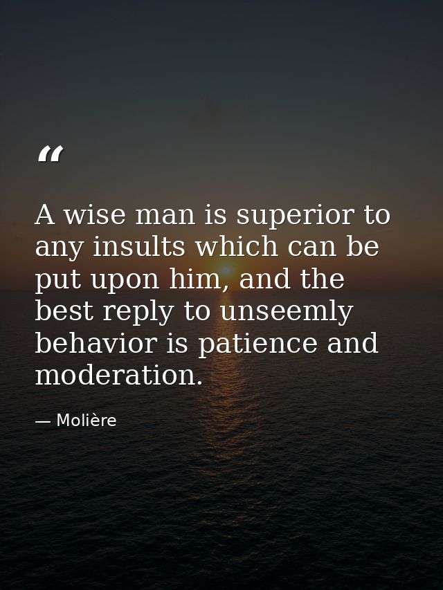 A wise man is superior to any insults which can be put upon him, and the best reply to unseemly behavior is patience and — Molière