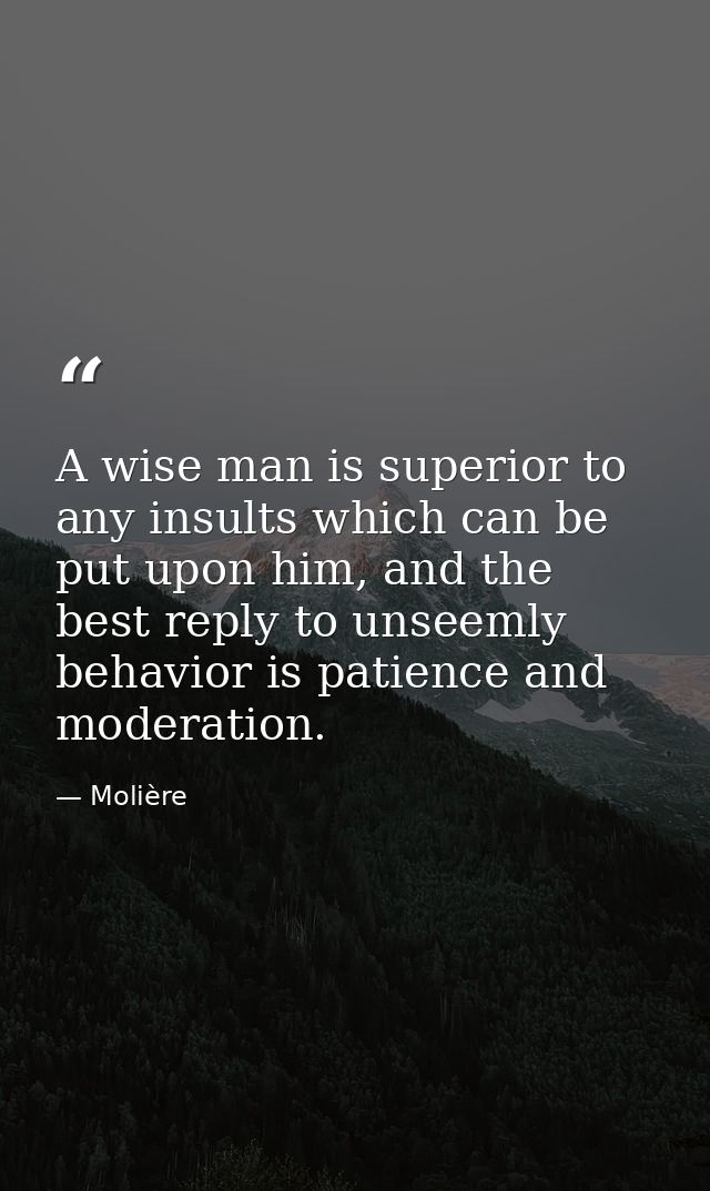 A wise man is superior to any insults which can be put upon him, and the best reply to unseemly behavior is patience and — Molière