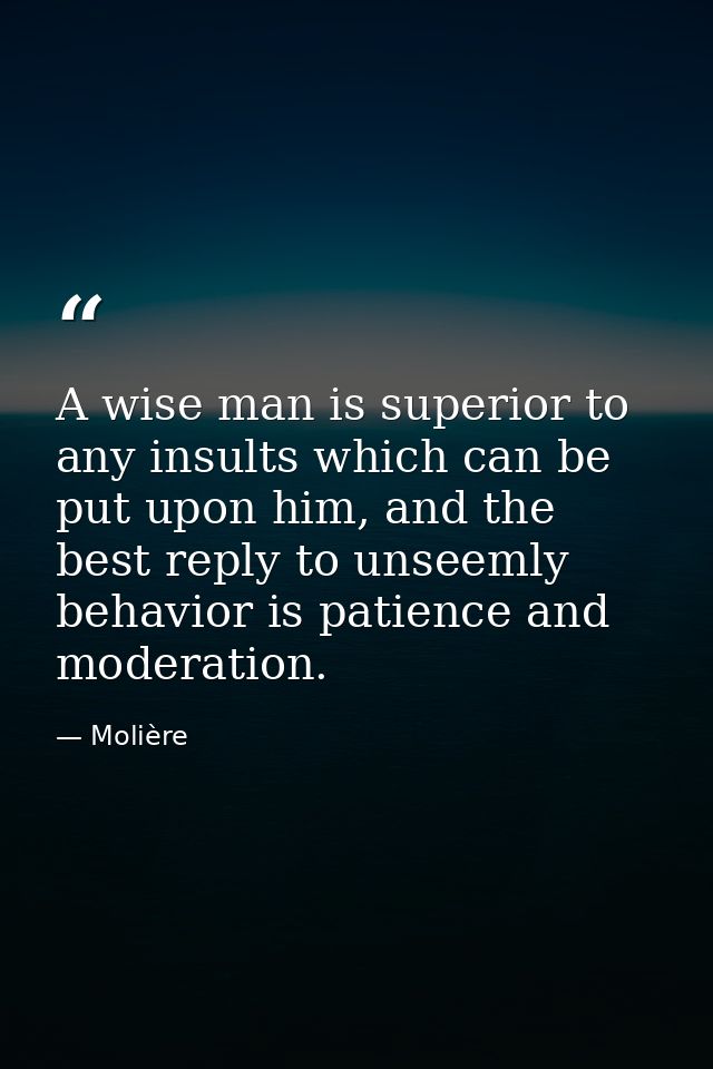 A wise man is superior to any insults which can be put upon him, and the best reply to unseemly behavior is patience and — Molière