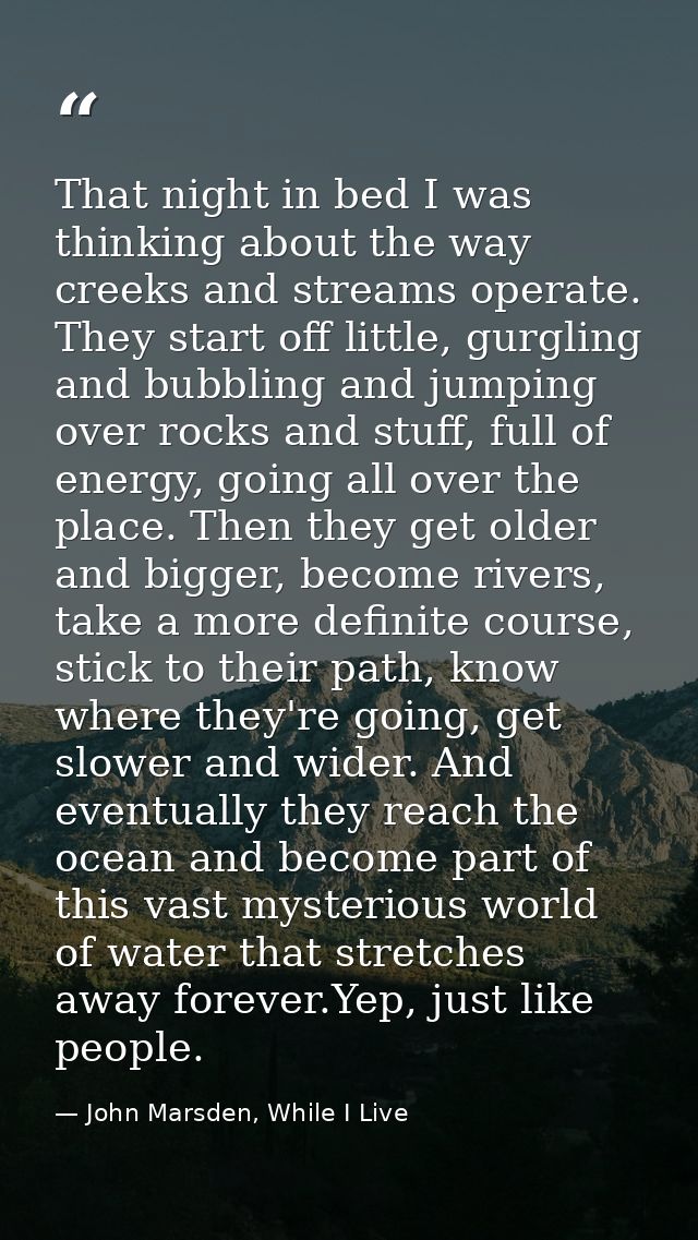 That night in bed I was thinking about the way creeks and streams operate. They start off little, gurgling and bubbling  — John Marsden, While I Live