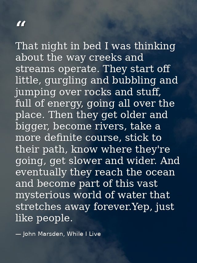 That night in bed I was thinking about the way creeks and streams operate. They start off little, gurgling and bubbling  — John Marsden, While I Live