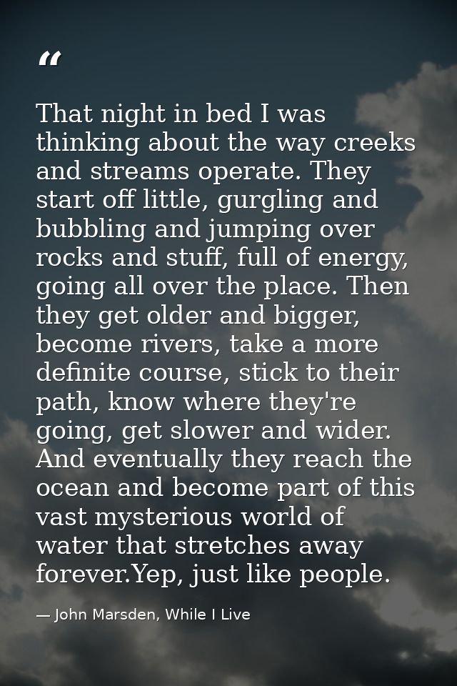 That night in bed I was thinking about the way creeks and streams operate. They start off little, gurgling and bubbling  — John Marsden, While I Live