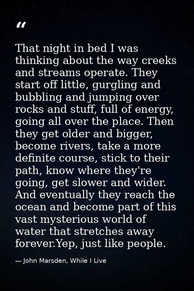 That night in bed I was thinking about the way creeks and streams operate. They start off little, gurgling and bubbling  — John Marsden, While I Live