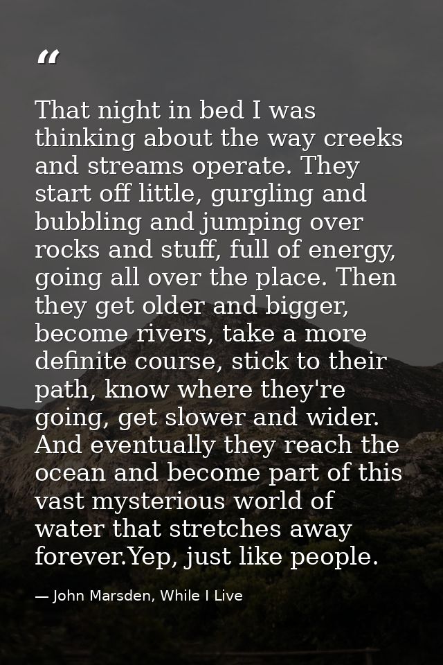 That night in bed I was thinking about the way creeks and streams operate. They start off little, gurgling and bubbling  — John Marsden, While I Live