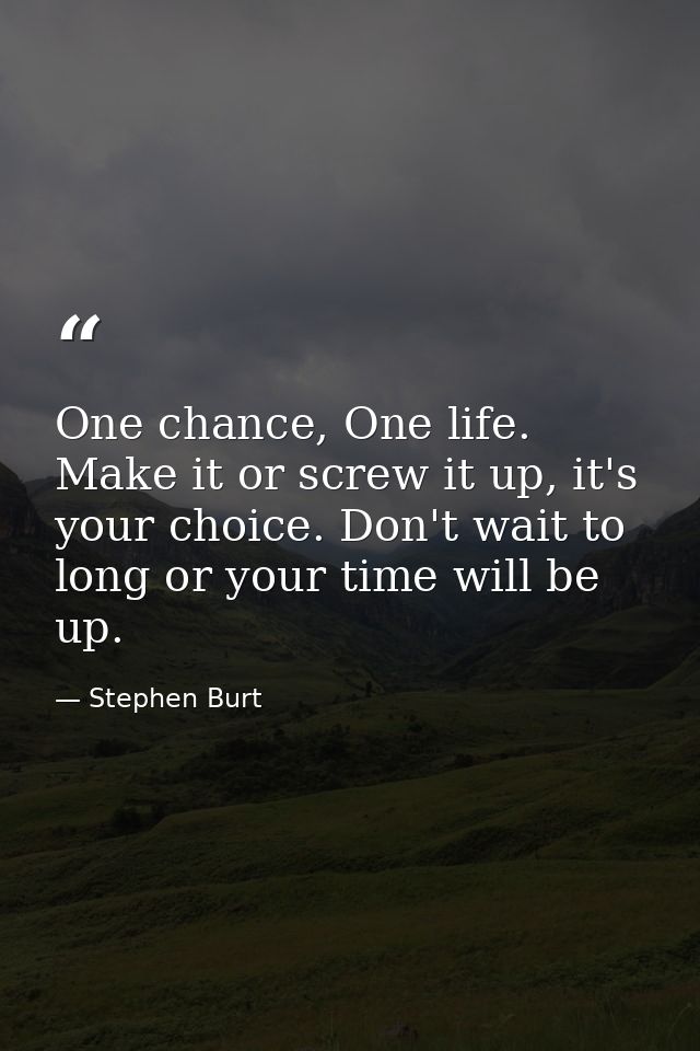 One chance, One life. Make it or screw it up, it's your choice. Don't wait to long or your time will be up. — Stephen Burt