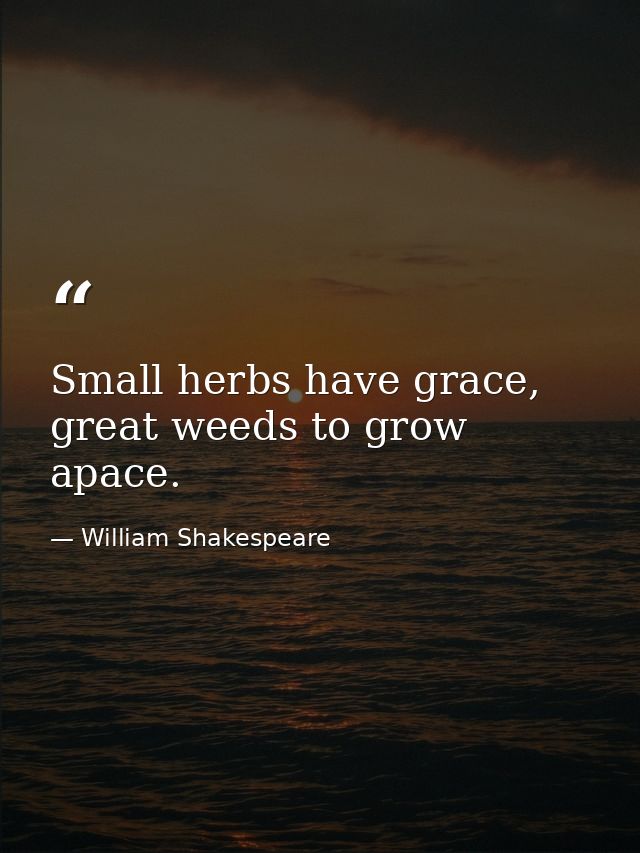 Small herbs have grace, great weeds to grow apace. — William Shakespeare