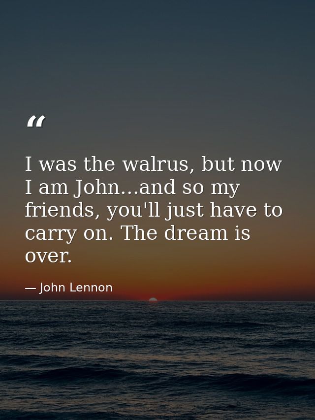 I was the walrus, but now I am John...and so my friends, you'll just have to carry on. The dream is over. — John Lennon