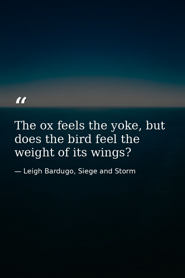 The ox feels the yoke, but does the bird feel the weight of its wings? — Leigh Bardugo, Siege and Storm