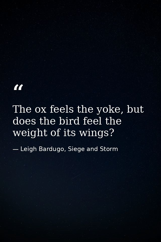 The ox feels the yoke, but does the bird feel the weight of its wings? — Leigh Bardugo, Siege and Storm