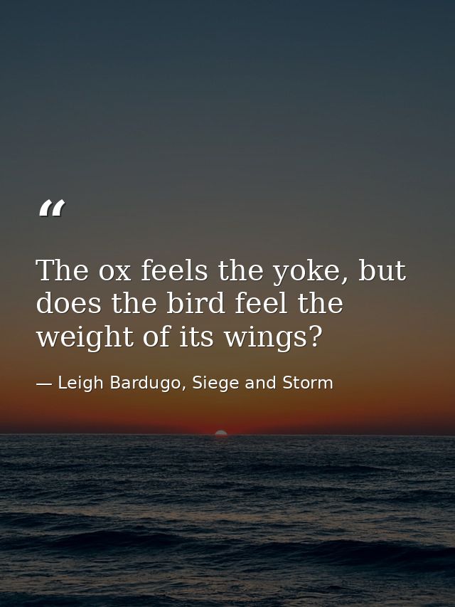 The ox feels the yoke, but does the bird feel the weight of its wings? — Leigh Bardugo, Siege and Storm