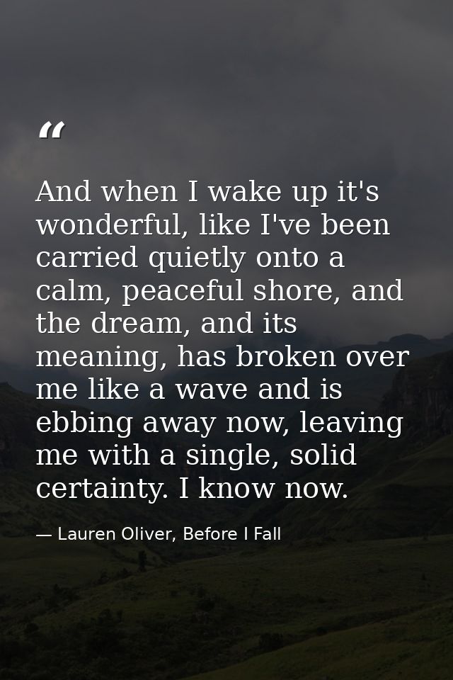 And when I wake up it's wonderful, like I've been carried quietly onto a calm, peaceful shore, and the dream, and its me — Lauren Oliver, Before I Fall