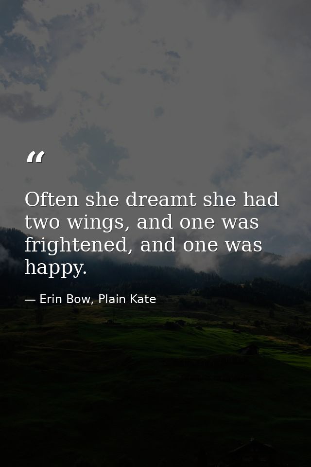 Often she dreamt she had two wings, and one was frightened, and one was happy. — Erin Bow, Plain Kate