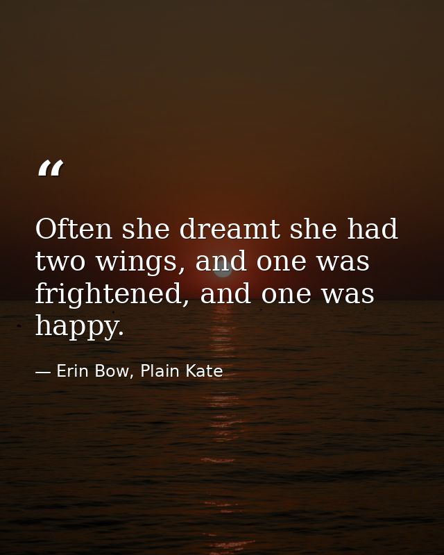 Often she dreamt she had two wings, and one was frightened, and one was happy. — Erin Bow, Plain Kate