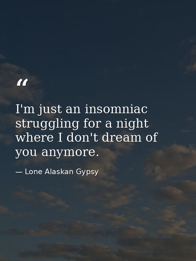 I'm just an insomniac struggling for a night where I don't dream of you anymore. — Lone Alaskan Gypsy