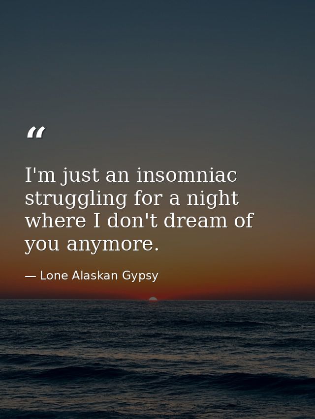 I'm just an insomniac struggling for a night where I don't dream of you anymore. — Lone Alaskan Gypsy