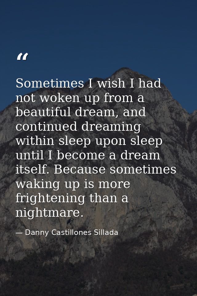 Sometimes I wish I had not woken up from a beautiful dream, and continued dreaming within sleep upon sleep until I becom — Danny Castillones Sillada