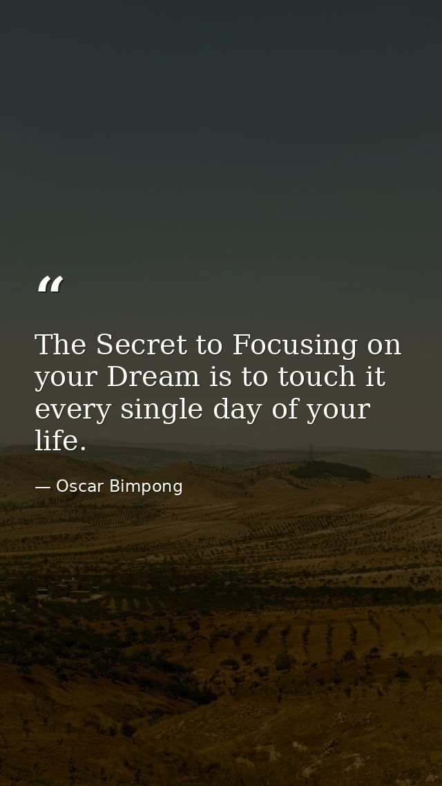 The Secret to Focusing on your Dream is to touch it every single day of your life. — Oscar Bimpong