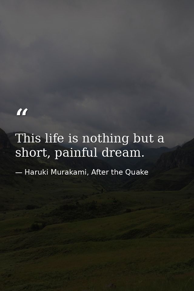 This life is nothing but a short, painful dream. — Haruki Murakami, After the Quake