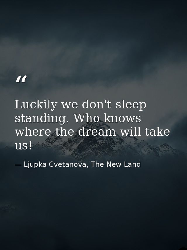 Luckily we don't sleep standing. Who knows where the dream will take us! — Ljupka Cvetanova, The New Land