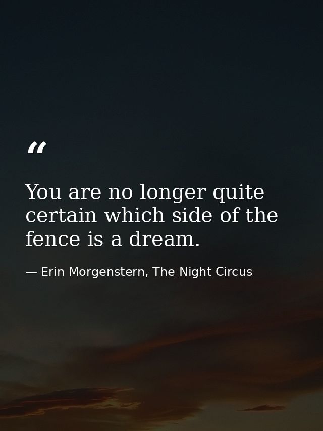 You are no longer quite certain which side of the fence is a dream. — Erin Morgenstern, The Night Circus