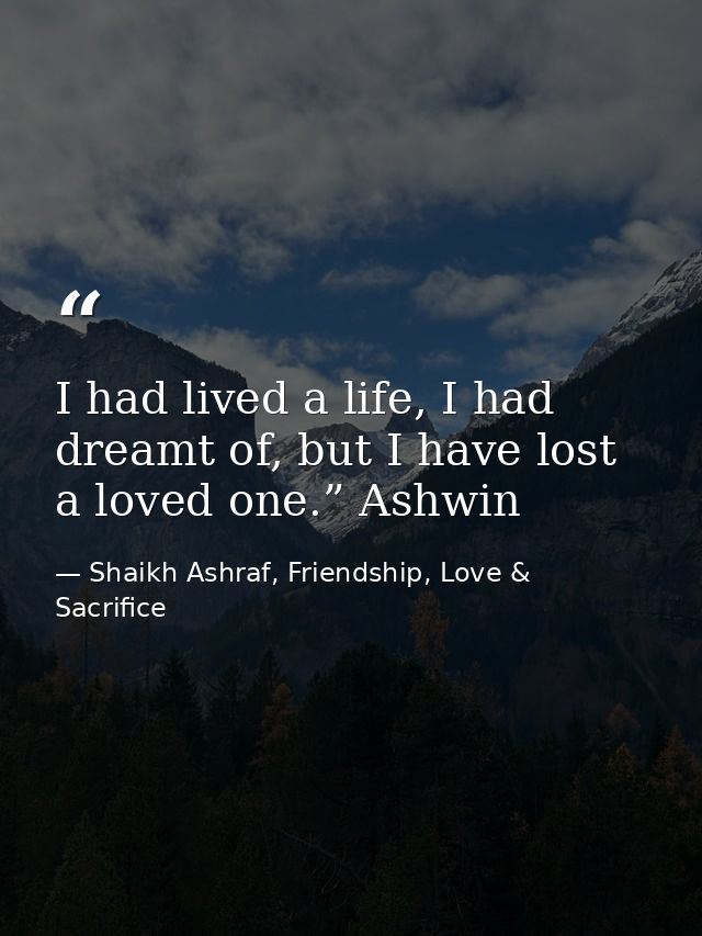 I had lived a life, I had dreamt of, but I have lost a loved one.” Ashwin — Shaikh Ashraf, Friendship, Love & Sacrifice