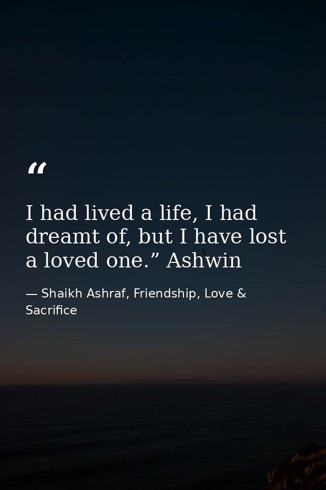 I had lived a life, I had dreamt of, but I have lost a loved one.” Ashwin — Shaikh Ashraf, Friendship, Love & Sacrifice