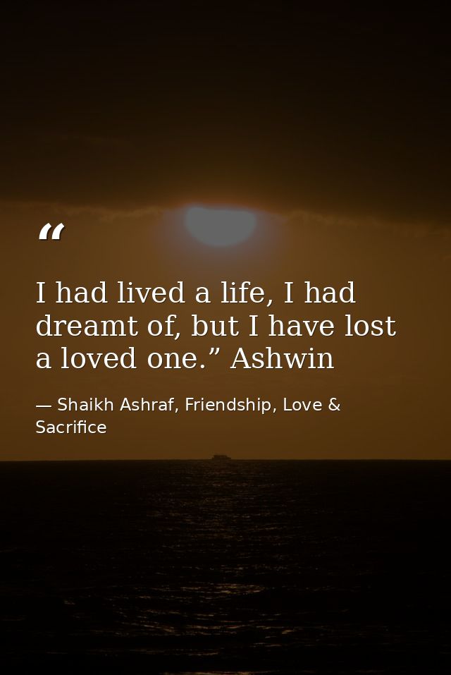 I had lived a life, I had dreamt of, but I have lost a loved one.” Ashwin — Shaikh Ashraf, Friendship, Love & Sacrifice