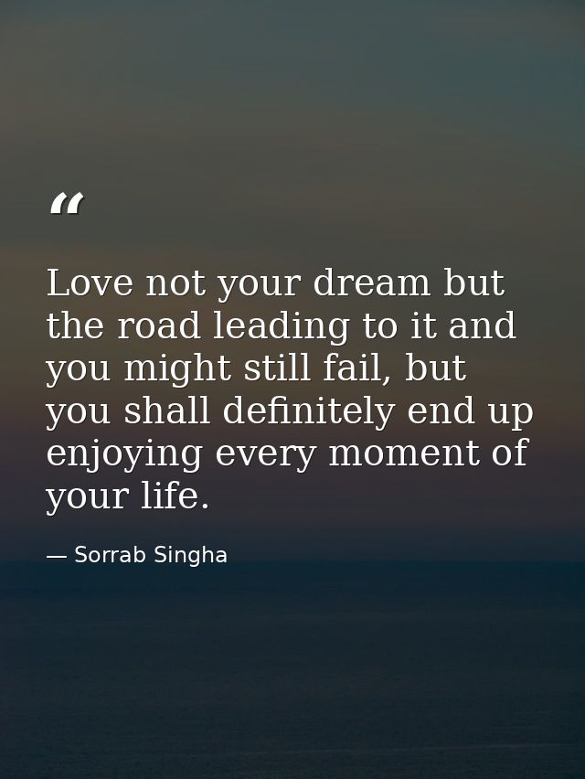 Love not your dream but the road leading to it and you might still fail, but you shall definitely end up enjoying every  — Sorrab Singha