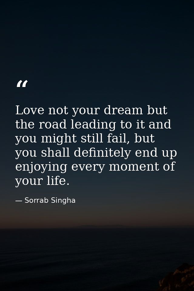 Love not your dream but the road leading to it and you might still fail, but you shall definitely end up enjoying every  — Sorrab Singha