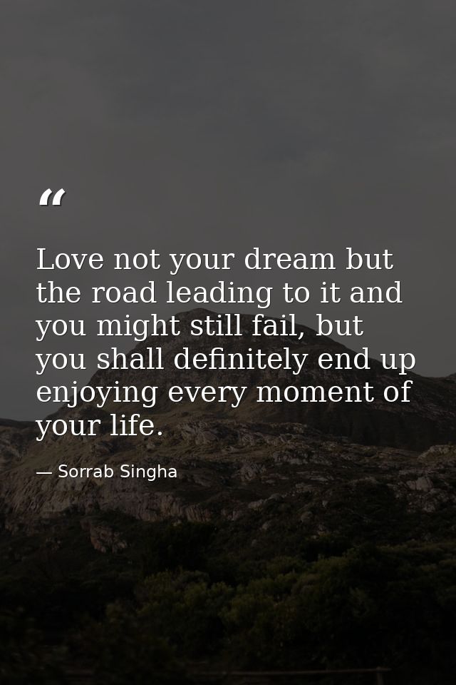 Love not your dream but the road leading to it and you might still fail, but you shall definitely end up enjoying every  — Sorrab Singha